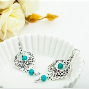 Beautiful Boho Turquoise And Silver Colored Drop Earrings